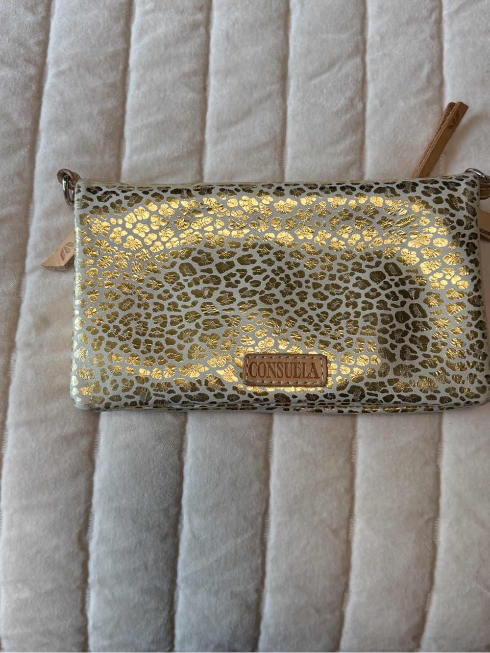 Consuela Metallic Gold Leopard Crossbody